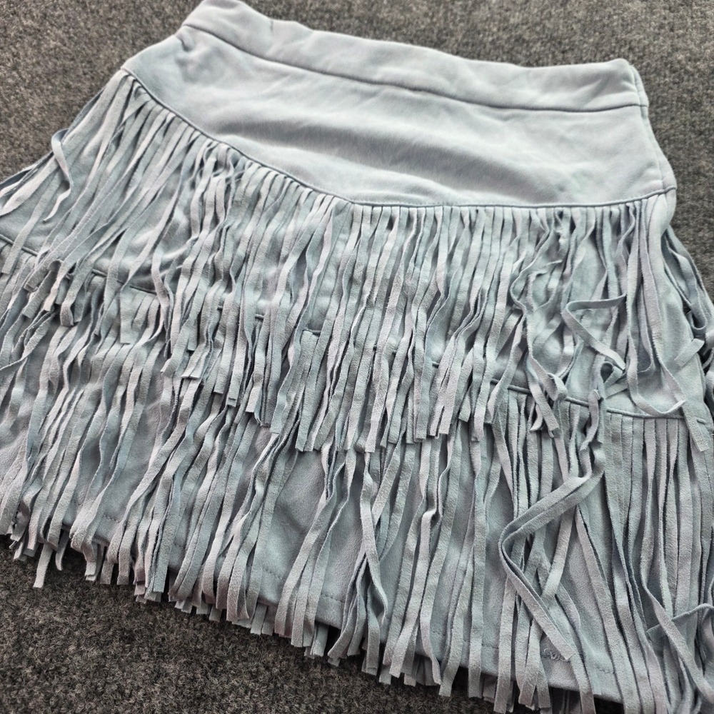 Francesca's Mi Ami Fringe Mini Skirt Faux Suede Western Boho Blue‎ Small